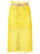 Sacai Floral Lace Midi Skirt, Women's, Size: 2, Yellow/orange, Cupro/cotton/rayon/polyester