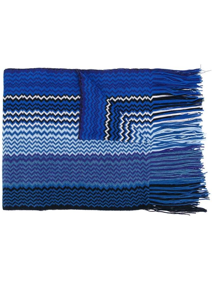 Missoni Zig-zag Fringed Scarf, Men's, Blue, Wool/acrylic