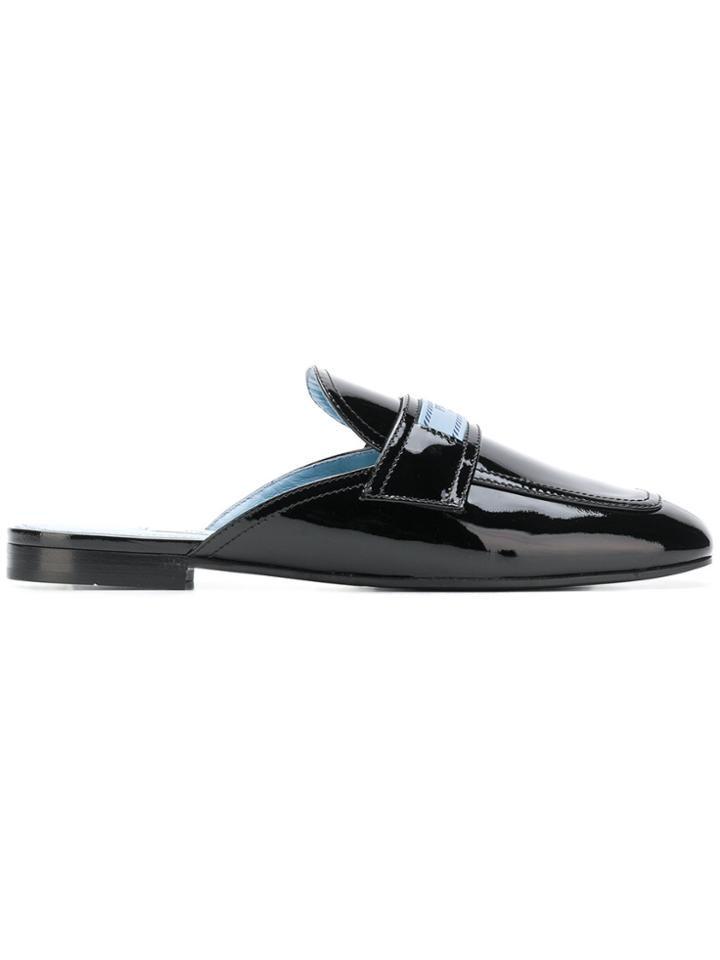 Prada Logo Patch Loafer Mules - Black