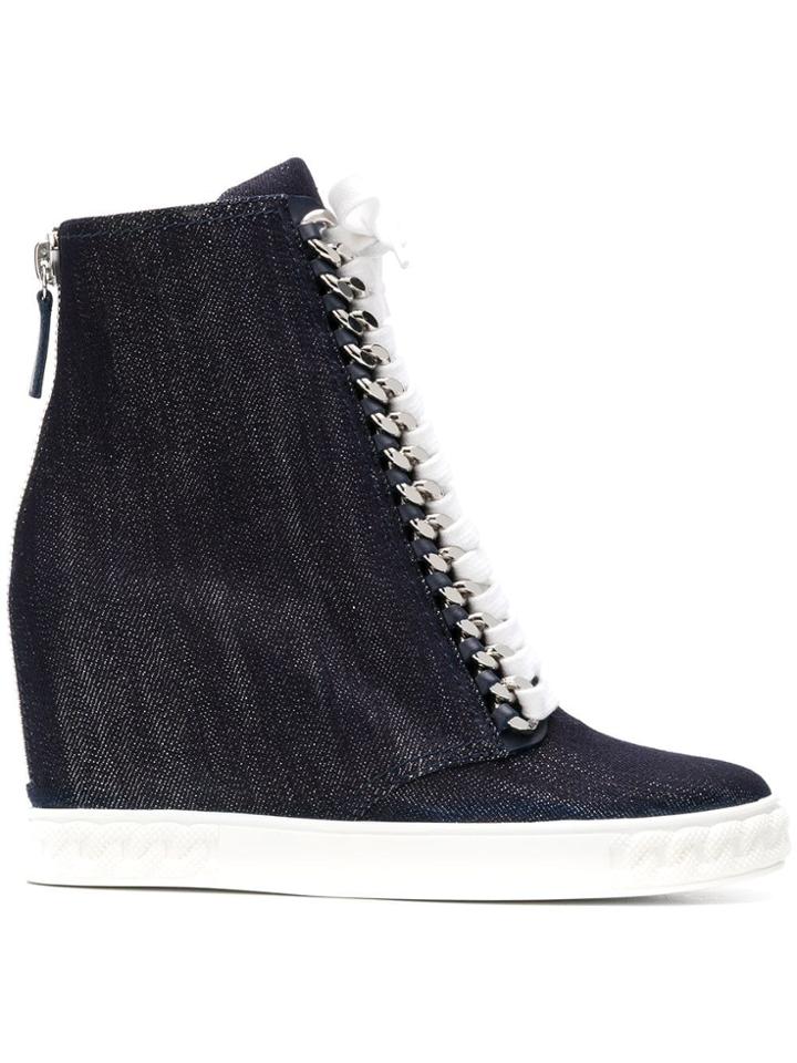 Casadei Denim Wedge Sneakers - Blue