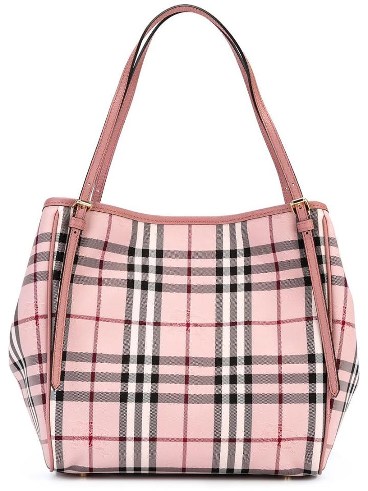 Burberry House Check Tote, Women's, Pink/purple, Polyamide/calf Leather/polyester