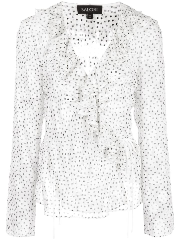 Saloni Polka Dot Wrap Top - White