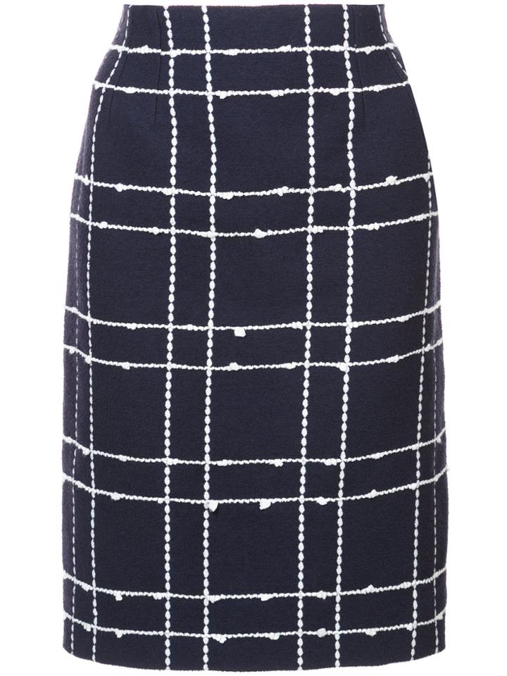 Oscar De La Renta Checked Straight Skirt - Blue