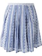 Band Of Outsiders Embroidered Pleated Skirt, Women's, Size: 2, Blue, Cotton