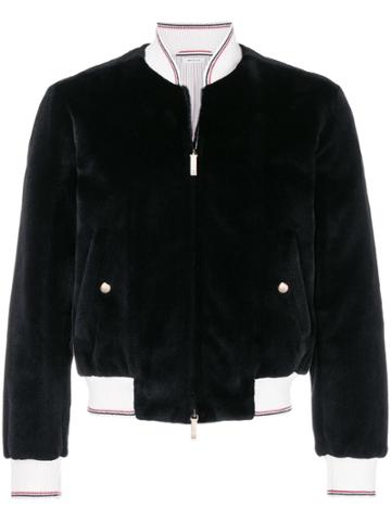 Thom Browne Anchor Intarsia Fur Blouson Jacket - Blue