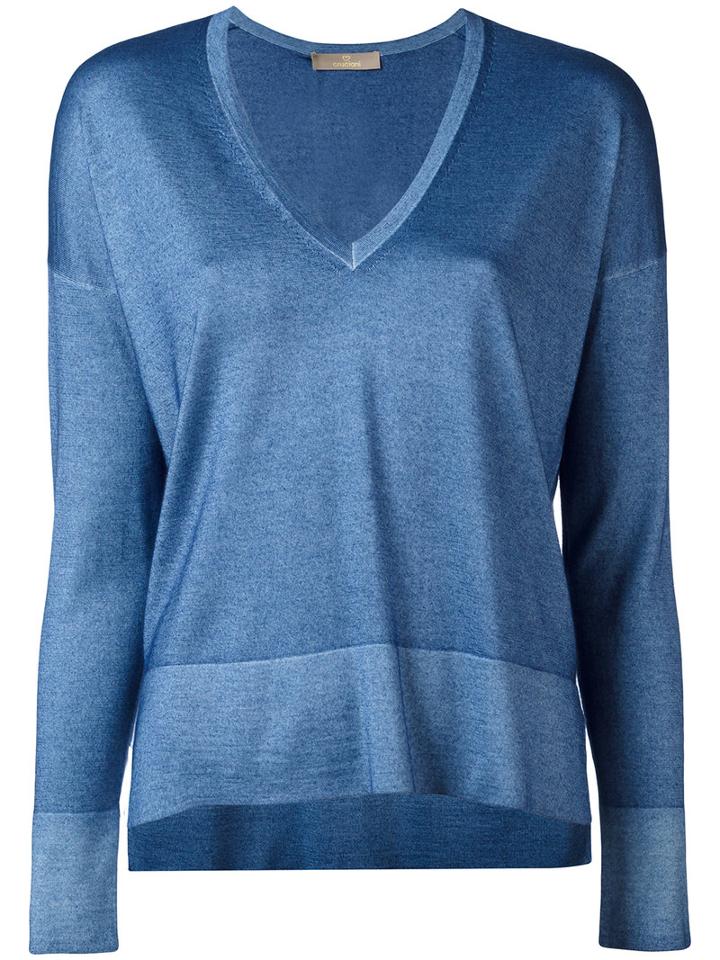Cruciani - V-neck Jumper - Women - Silk/cashmere - 42, Blue, Silk/cashmere