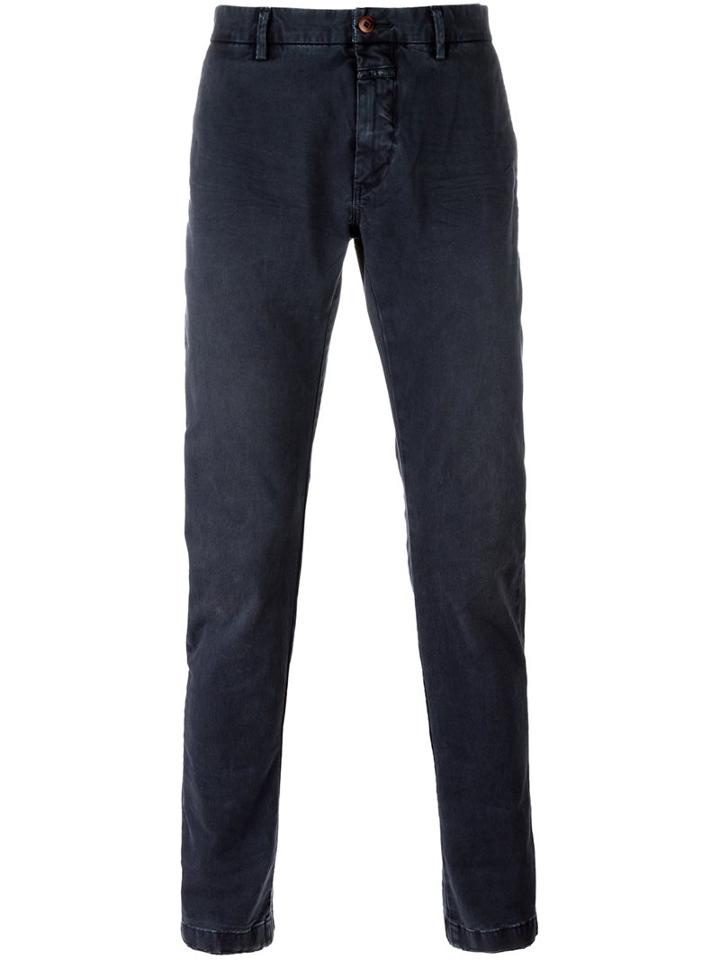 Closed Chino Trousers, Men's, Size: 29, Blue, Cotton/spandex/elastane