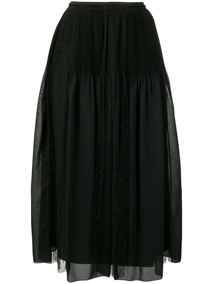 Red Valentino Pleat And Polka Dot Panel Skirt - Black