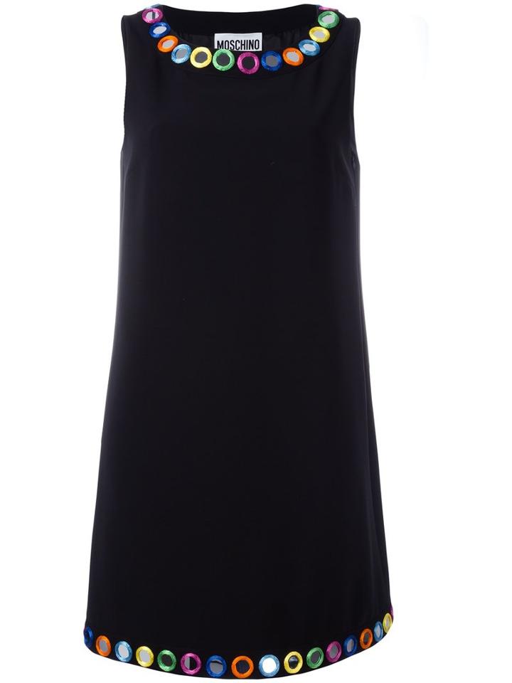 Moschino Mirror Embroidered Shift Dress, Women's, Size: 48, Black, Triacetate/polyester/acetate/rayon