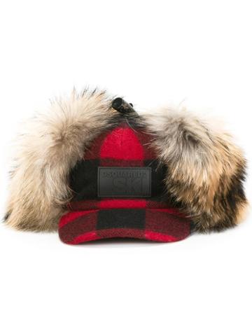 Dsquared2 - Ski Baseball Cap - Men - Wool/racoon Fur/viscose - M, Red, Wool/racoon Fur/viscose