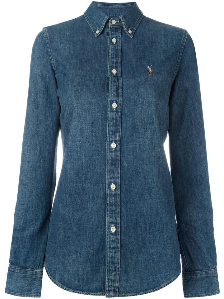 Polo Ralph Lauren Slim Fit Denim Shirt, Women's, Size: Medium, Blue, Cotton