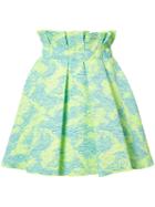 Msgm Cloqué Flared Mini Skirt, Women's, Size: 42, Green, Polyester/polyamide/metallic Fibre