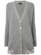 Ermanno Scervino Ribbed Lace Hem Cardigan - Grey