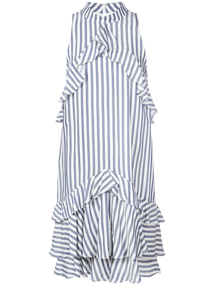Nicole Miller Striped Ruffle Dress - Blue