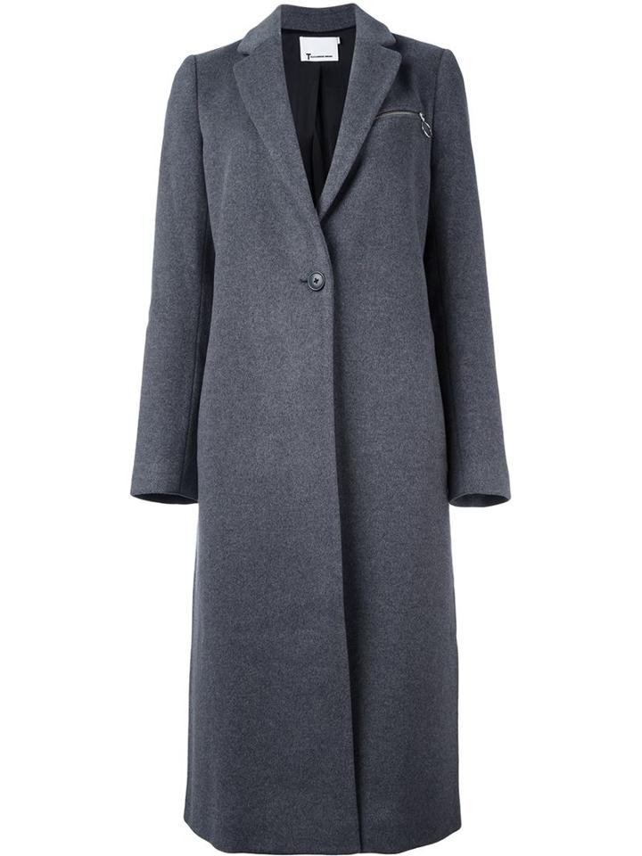 T By Alexander Wang Single Breasted Coat, Women's, Size: 4, Grey, Viscose/cashmere/virgin Wool
