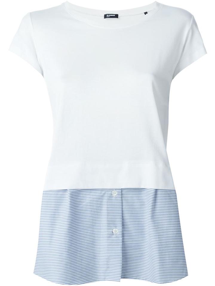 Jil Sander Navy Striped Layer T-shirt, Women's, Size: Small, White, Cotton