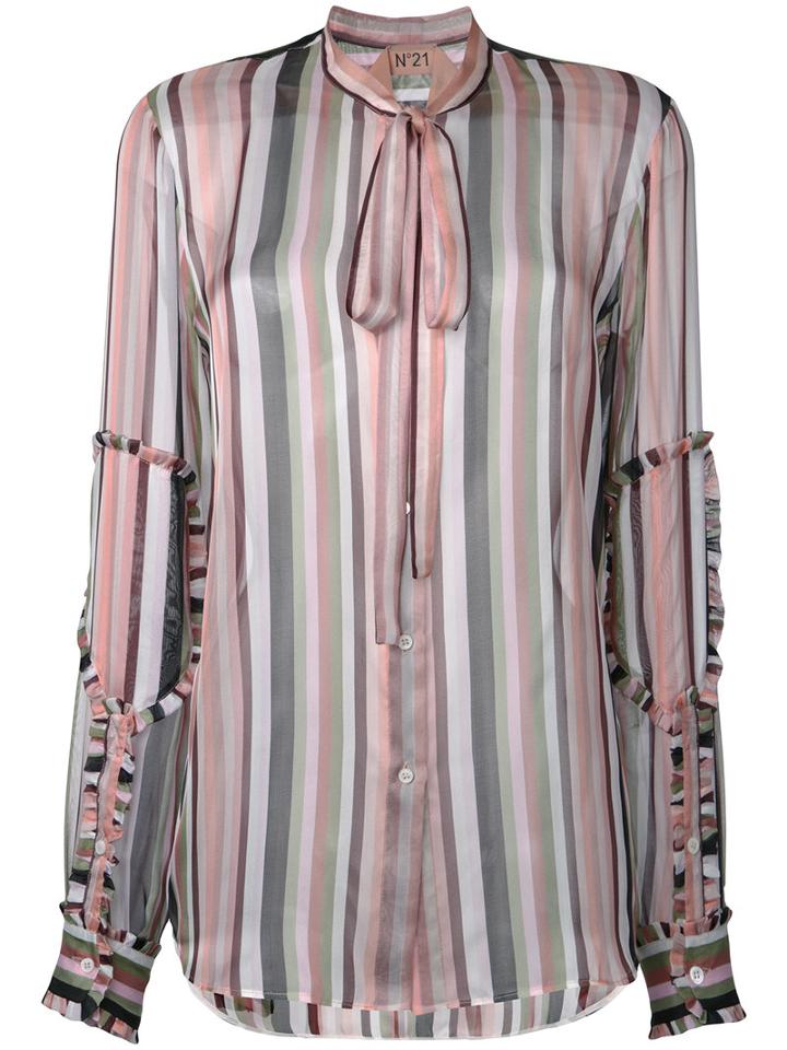 No21 - Sheer Striped Blouse - Women - Silk - 42, Pink/purple, Silk