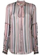 No21 - Sheer Striped Blouse - Women - Silk - 42, Pink/purple, Silk
