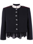 Alexander Mcqueen Military Lace Insert Jacket, Women's, Size: 42, Black, Virgin Wool/cotton/polyester/cupro
