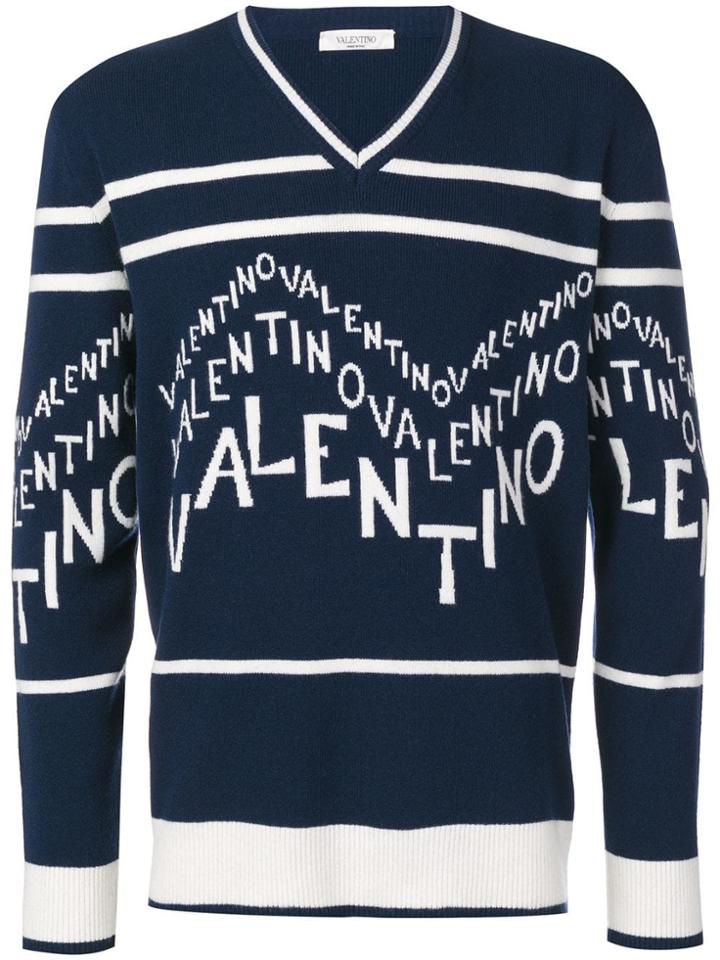 Valentino Logo Chevron Jumper - Blue