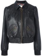 Philosophy Di Lorenzo Serafini Zip Up Cutaway Collar Jacket, Women's, Size: 44, Black, Goat Skin/polyester