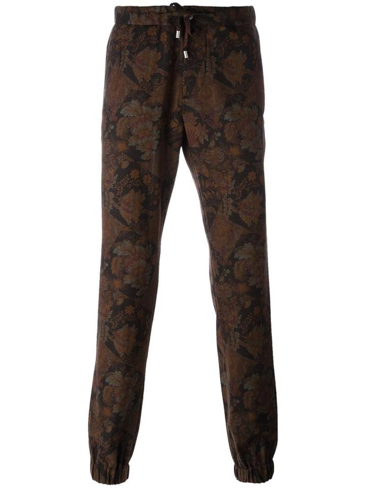 Etro Printed Slim-fit Trousers, Men's, Size: 48, Brown, Wool/polyamide/spandex/elastane