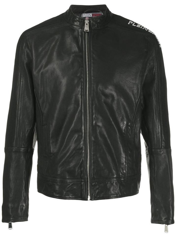 Plein Sport Logo Printed Leather Jacket - Black