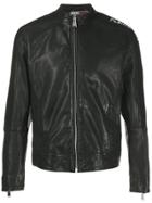 Plein Sport Logo Printed Leather Jacket - Black