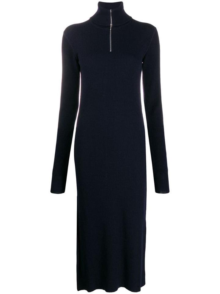 Jil Sander Zipped Rollneck Ribbed Dress - Blue