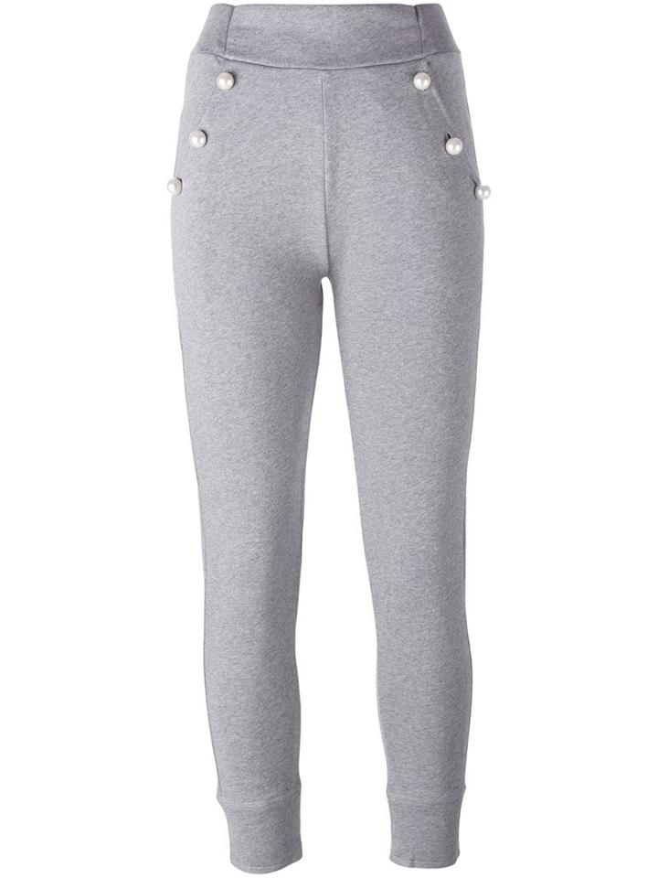 Boutique Moschino 'pearl' Buttons Track Pants, Women's, Size: 38, Grey, Cotton