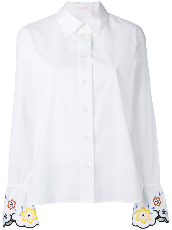 See By Chloé Embroidered Cuff Shirt, Women's, Size: 34, White, Cotton/polyester
