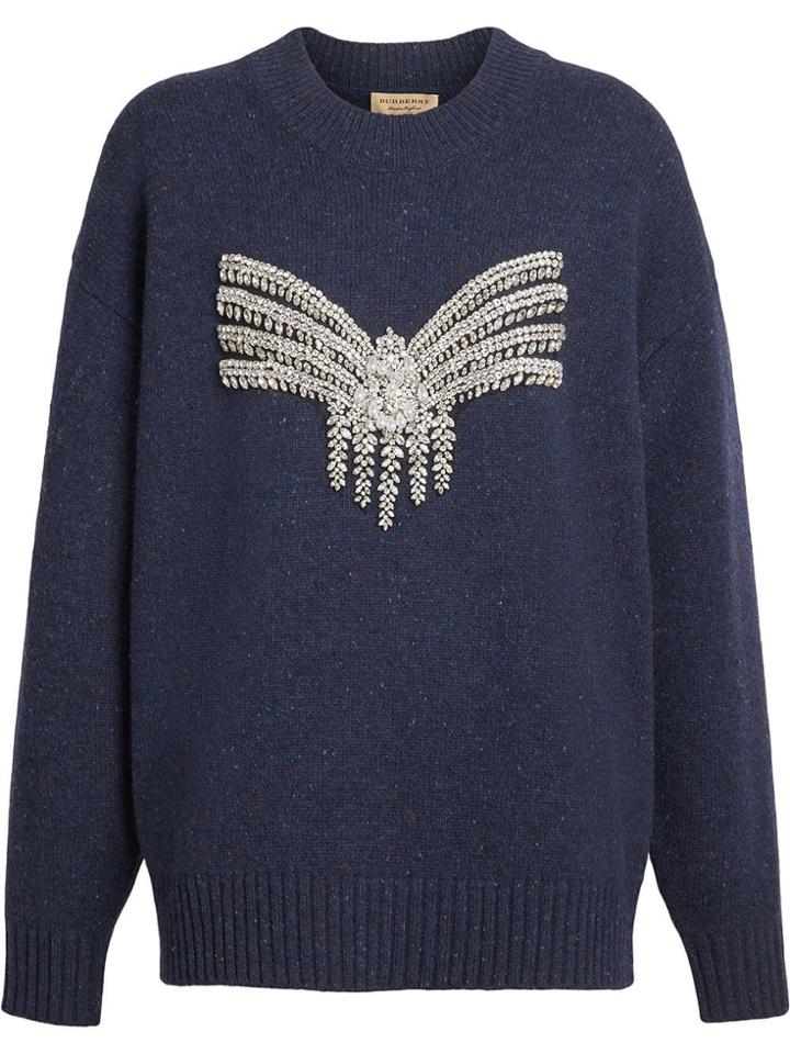 Burberry Crystal-embellished Merino Wool Sweater - Blue