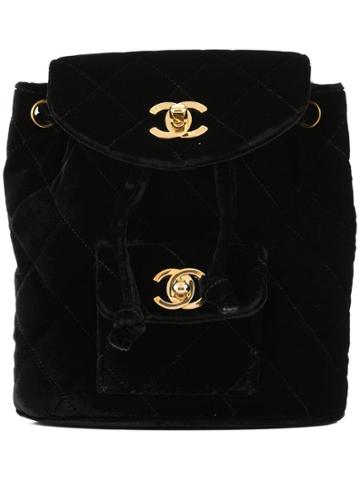 Chanel Vintage Quilted Cc Logo Chain Backpack - Black