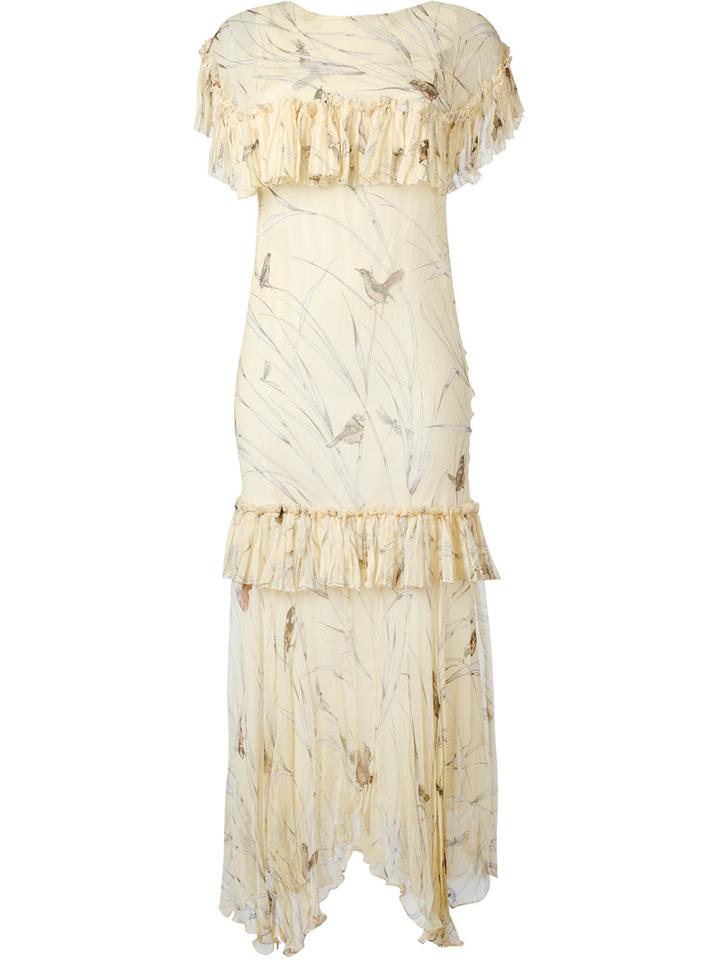 Marni Ruffle Printed Dress, Women's, Size: 40, Nude/neutrals, Silk/spandex/elastane