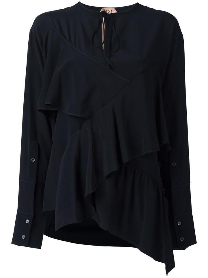 No21 Tied Detailing Ruffled Blouse, Women's, Size: 42, Black, Cotton/polyester