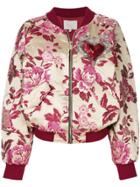Amen Embroidered Floral Bomber Jacket - Pink & Purple