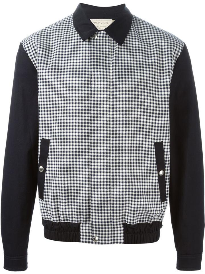 Maison Kitsuné Checked Bomber Jacket, Men's, Size: L, White, Cotton