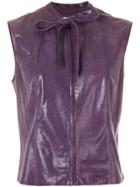 Chanel Vintage Pussy Bow Leather Blouse - Pink & Purple