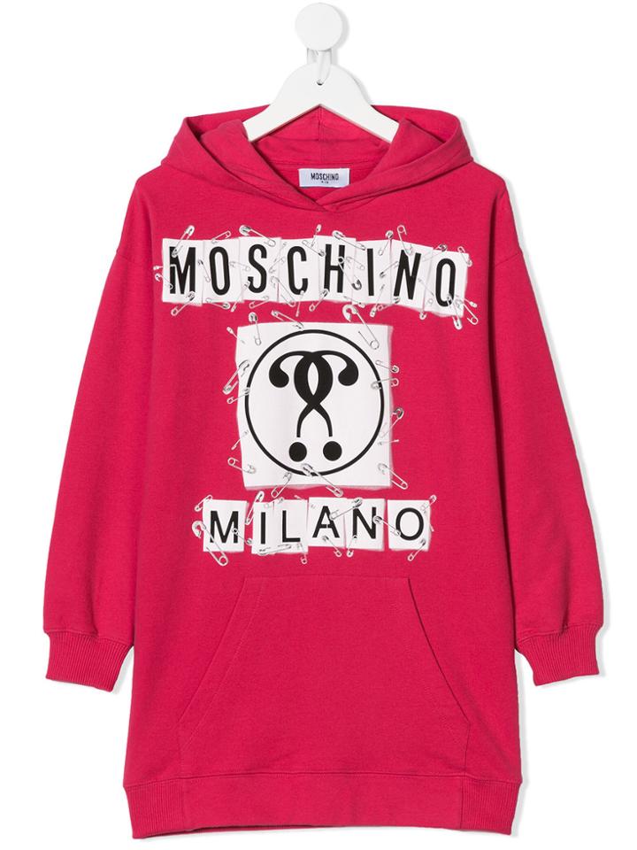Moschino Kids Teen Logo Print Hoodie Dress - Red