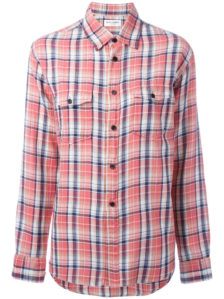 Saint Laurent Classic Plaid Shirt, Women's, Size: Small, Yellow/orange, Cotton/linen/flax