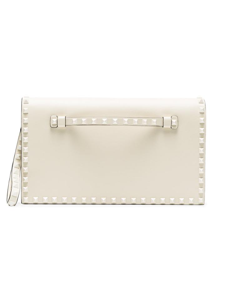 Valentino Nude Rockstud Fold Over Leather Clutch - Nude & Neutrals