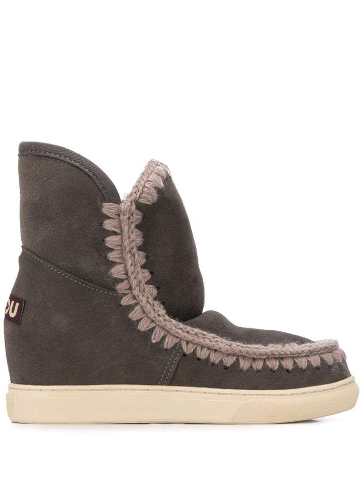 Mou Knitted Detail Boots - Grey