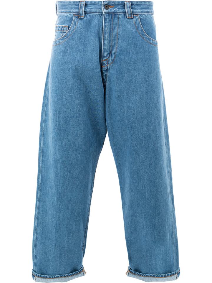Craig Green Bleached Cropped Wide Leg Jeans - Blue