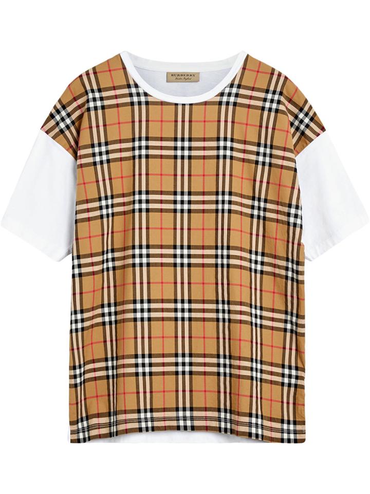 Burberry Vintage Check Panel Cotton T-shirt - White