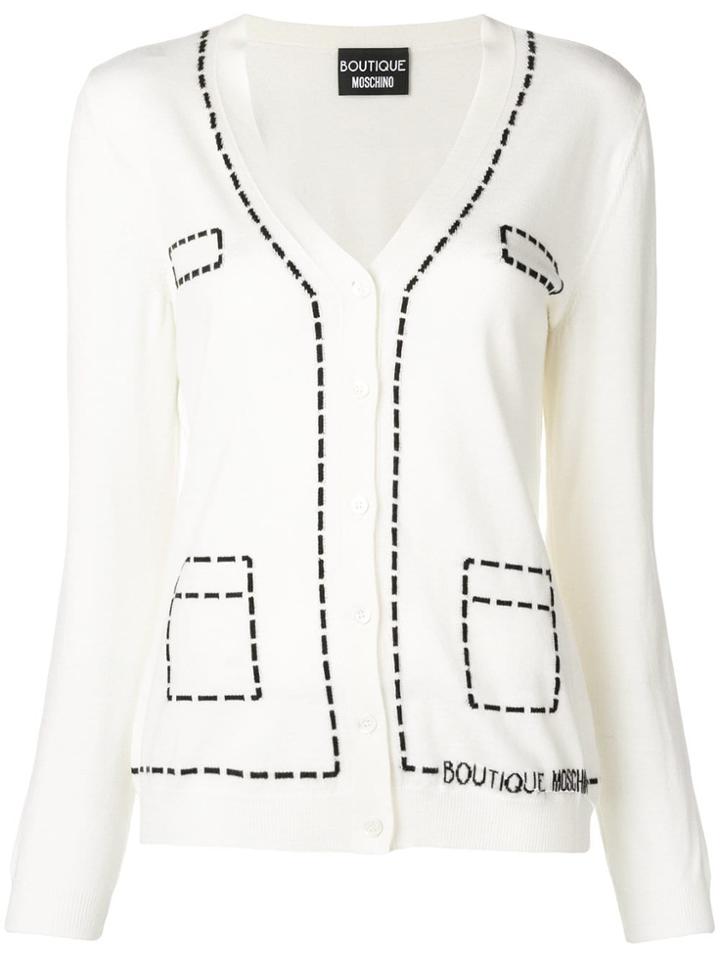 Boutique Moschino Top Stitch Intarsia Cardigan - White