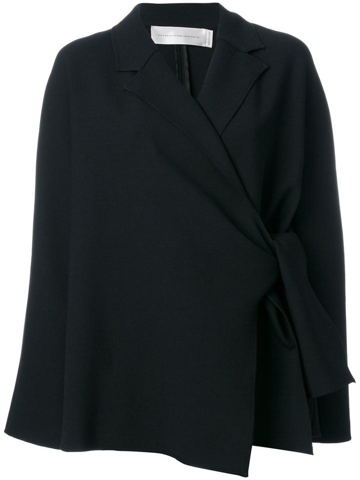 Victoria Victoria Beckham - Oversized Wrap Coat - Women - Silk/polyester/spandex/elastane/wool - 8, Black, Silk/polyester/spandex/elastane/wool
