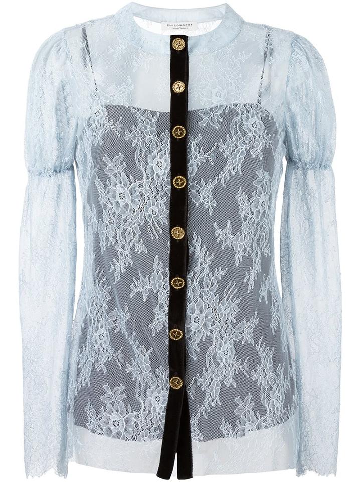 Philosophy Di Lorenzo Serafini Floral Lace Shirt, Women's, Size: 42, Blue, Polyamide/polyester