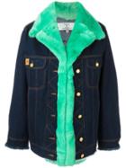Natasha Zinko Contrast Collar Denim Jacket, Women's, Size: 32, Blue, Cotton/rabbit Fur