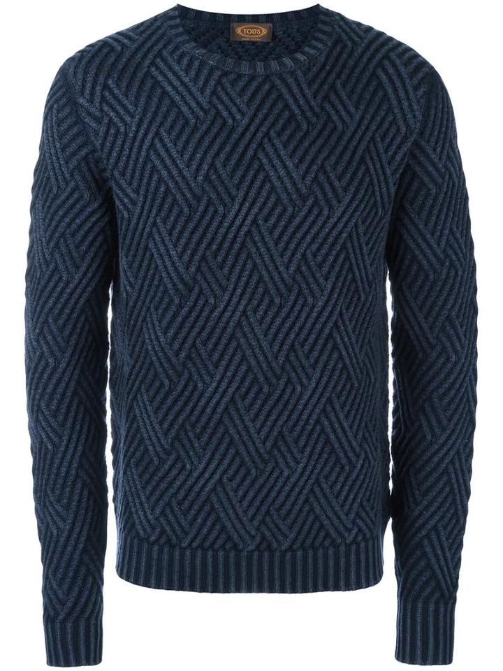 Tod's Frosted Effect Jumper, Men's, Size: Medium, Blue, Merino