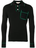 Marni Bordered Rib Knit Polo Shirt - Black